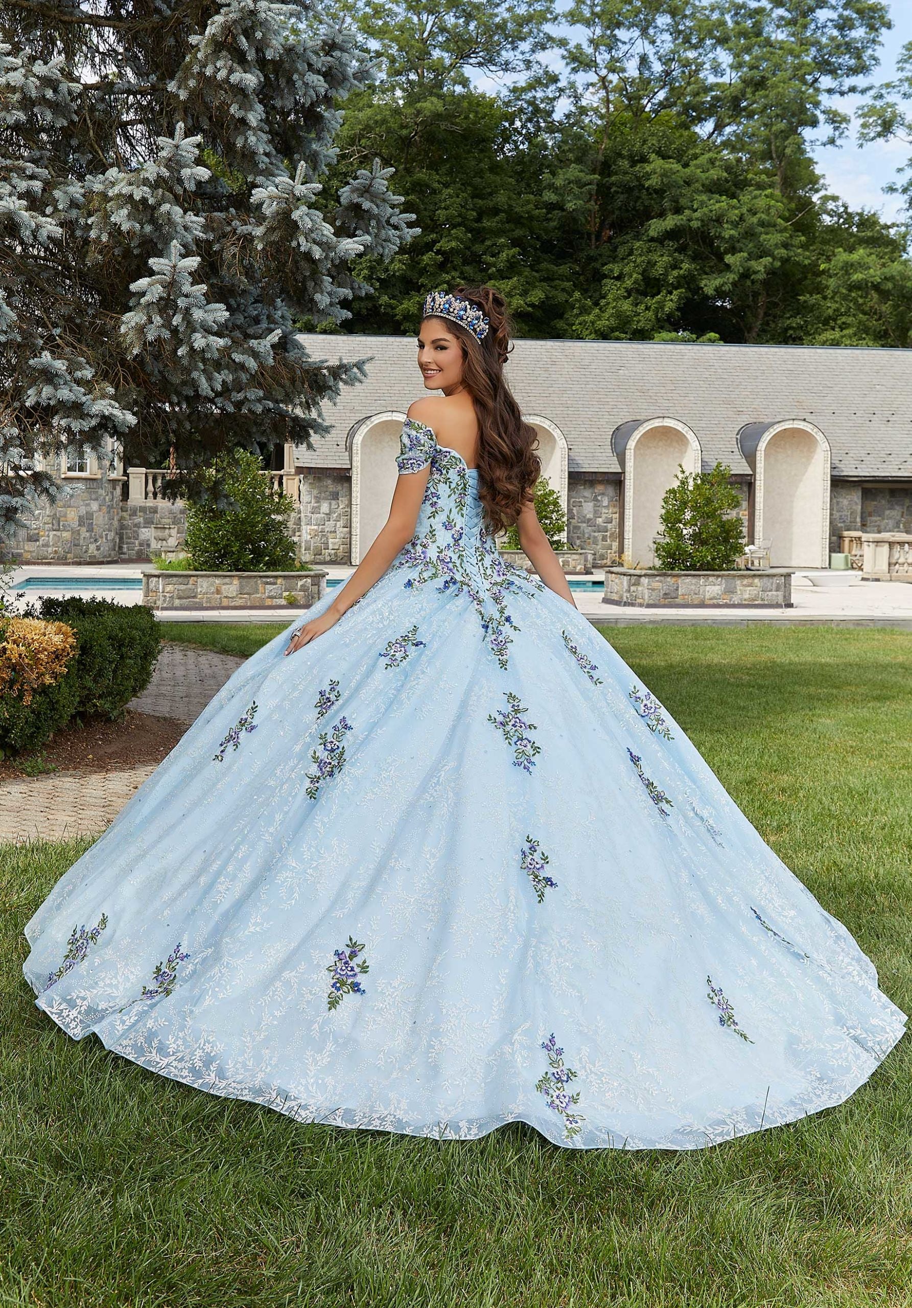 Contrasting Floral Embroidered Quinceañera Dress