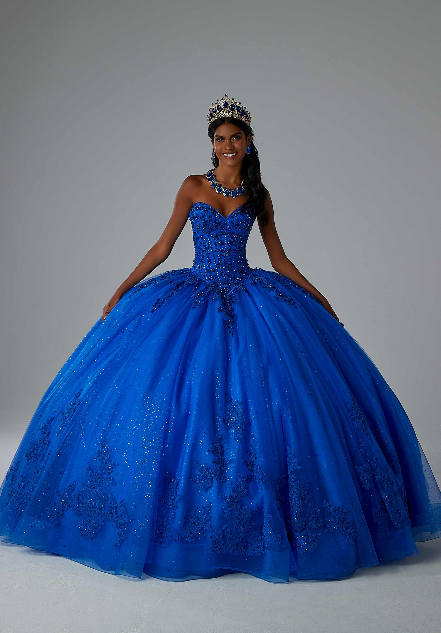 Crystal Beaded Lace on Sparkle Tulle Quinceañera Dress