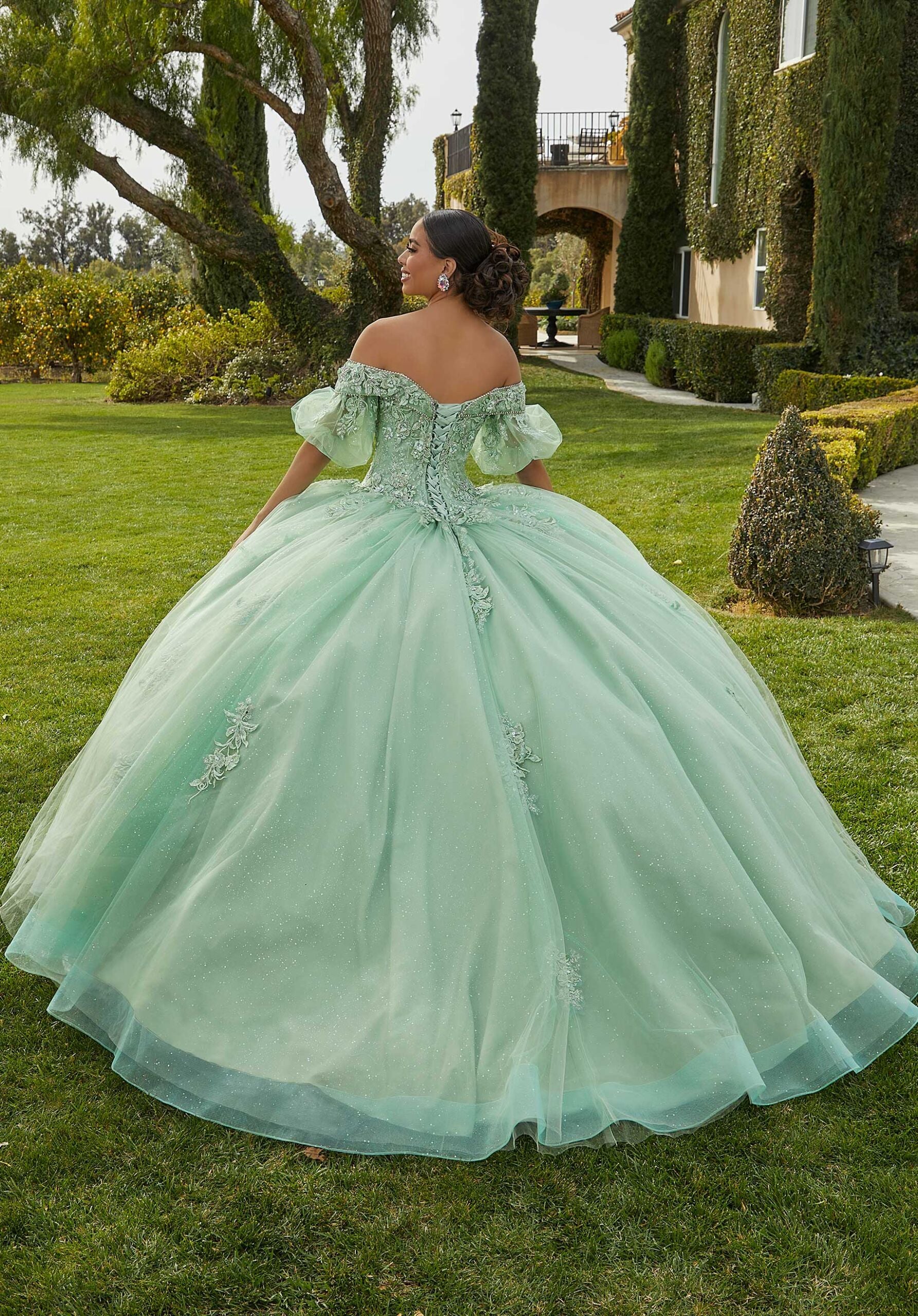 Glitter Tulle Quinceañera Dress with Glitter Lace Appliqués