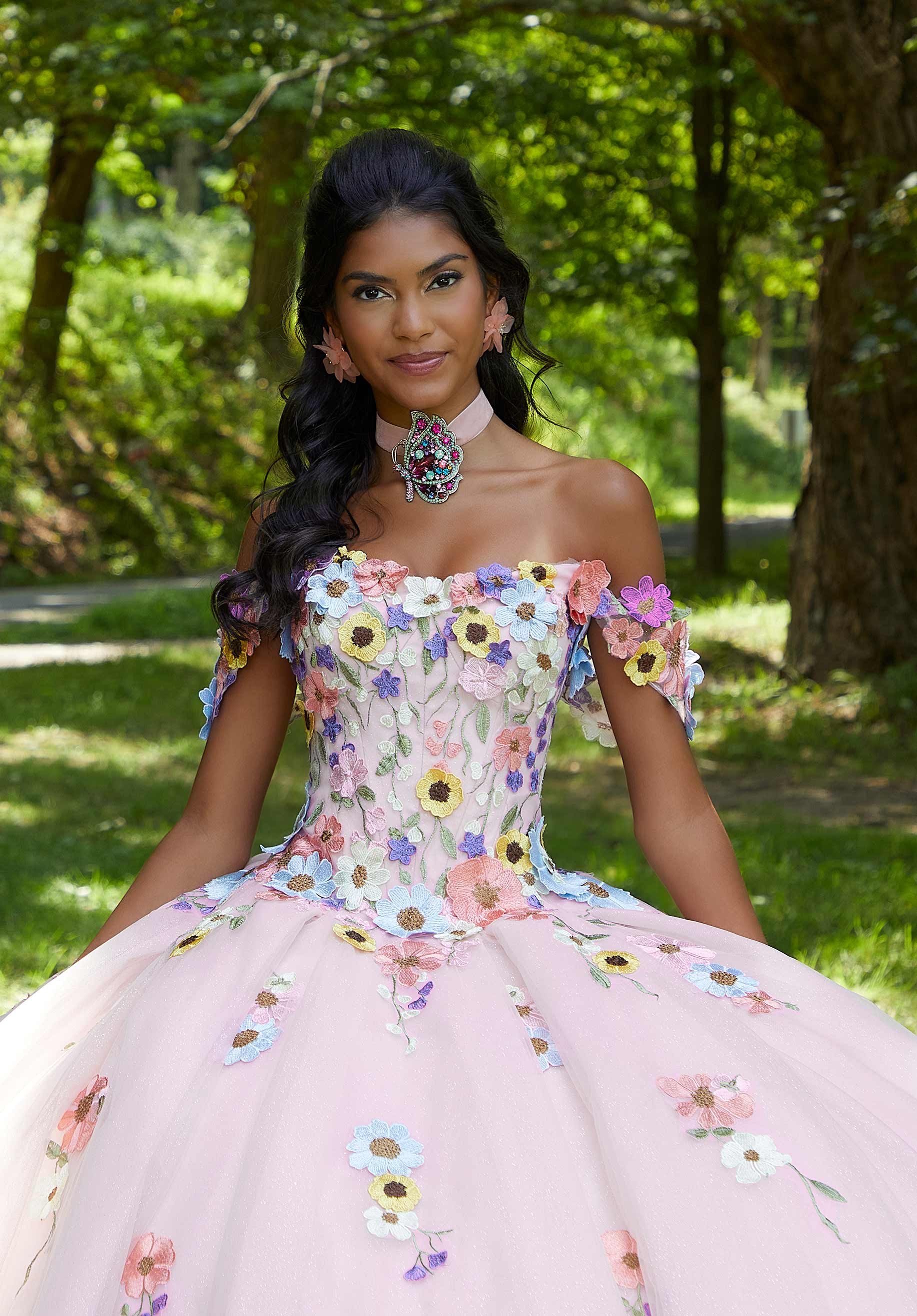 Multicolor Floral Embroidered Quinceañera Dress