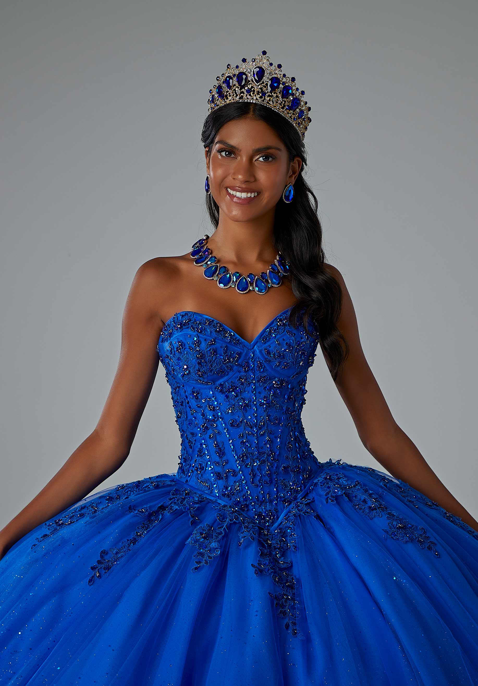 Crystal Beaded Lace on Sparkle Tulle Quinceañera Dress
