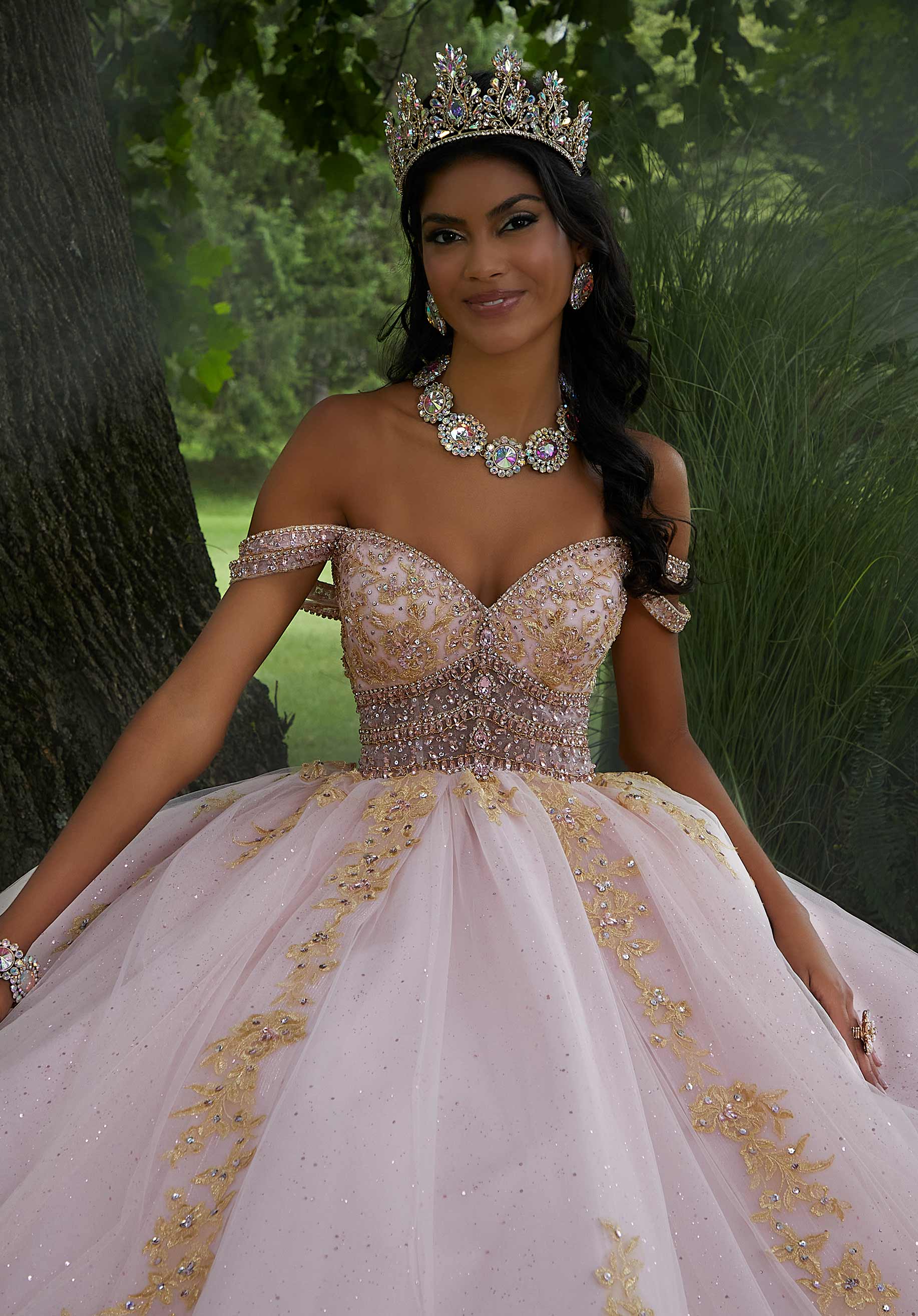 Rhinestone Waist Quinceañera Dress with Back Bow