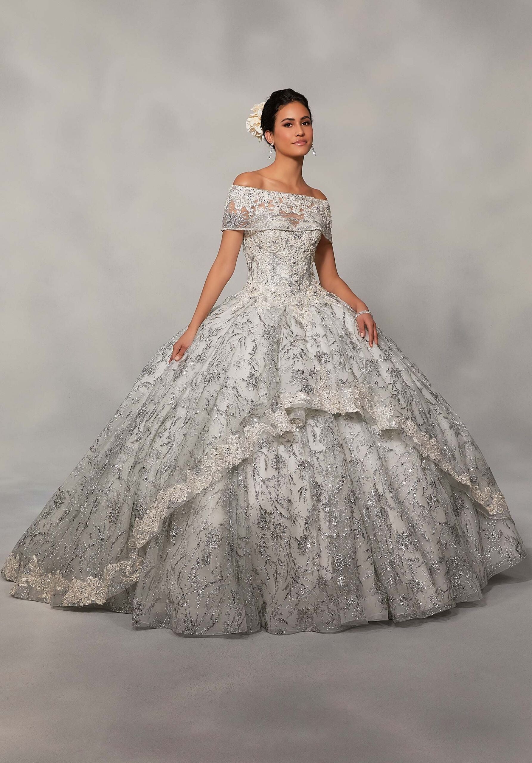 Embroidered Lace High Low Quinceañera Dress