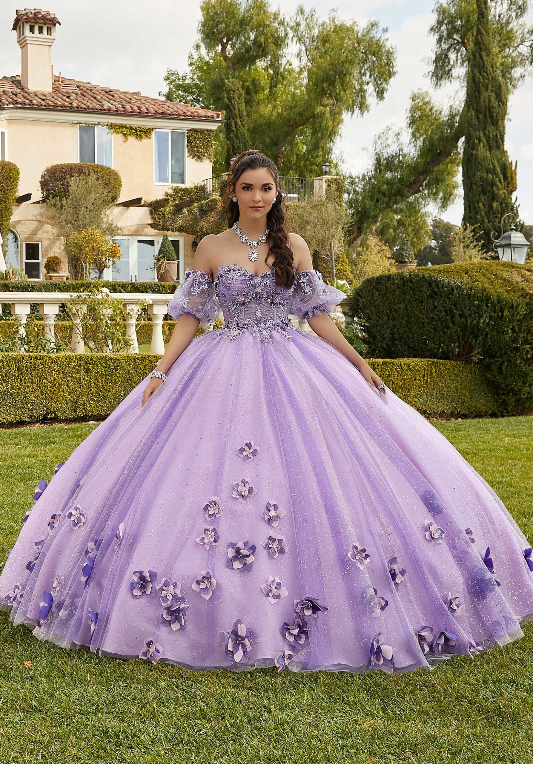 Three-Dimensional Floral Quinceañera Dress with Corset Bodice