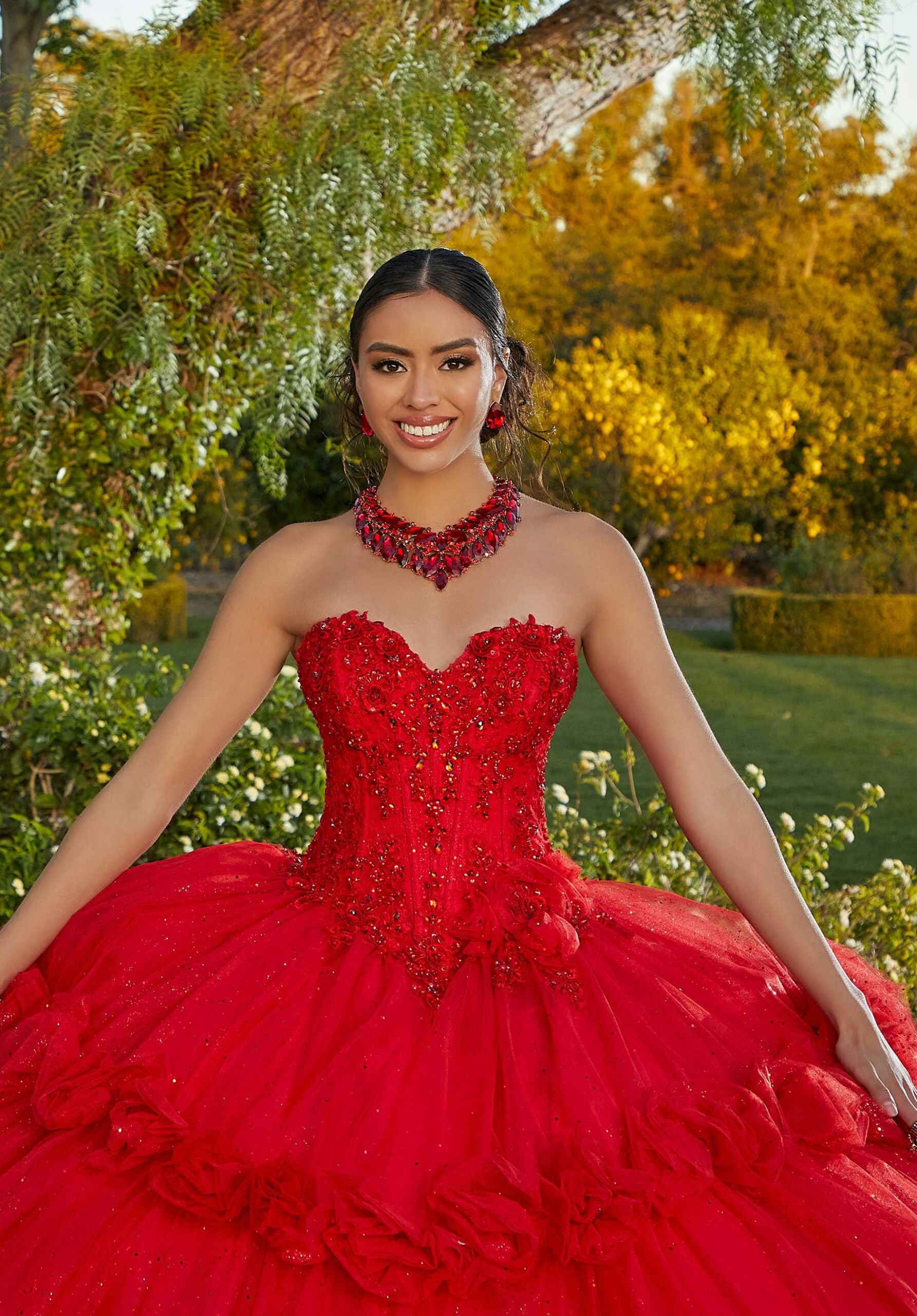 Floral Embroidered Lace and Tulle Quinceañera Dress