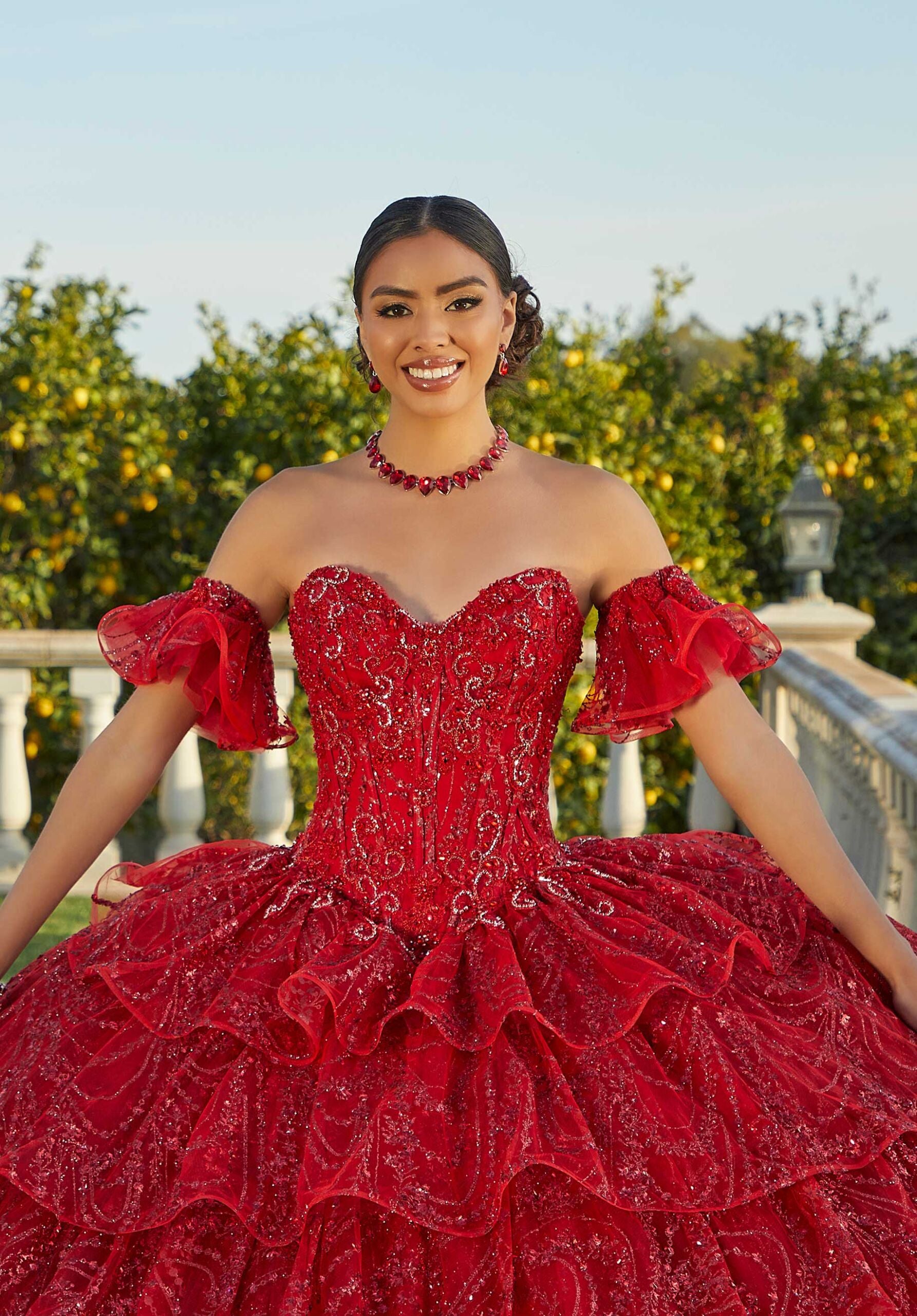 Jeweled and Embroidered Tiered Quinceañera Dress