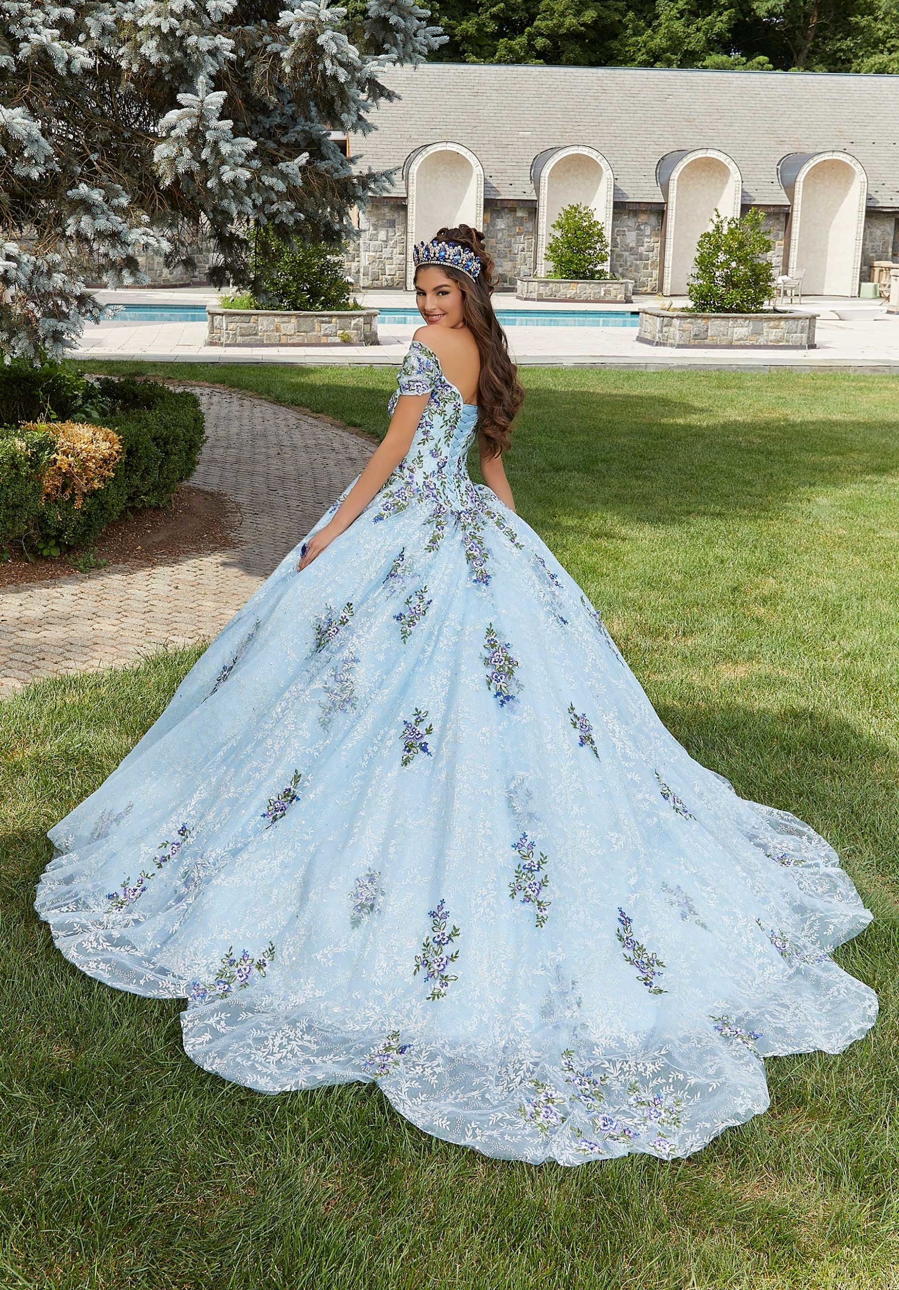 Contrasting Floral Embroidered Quinceañera Dress