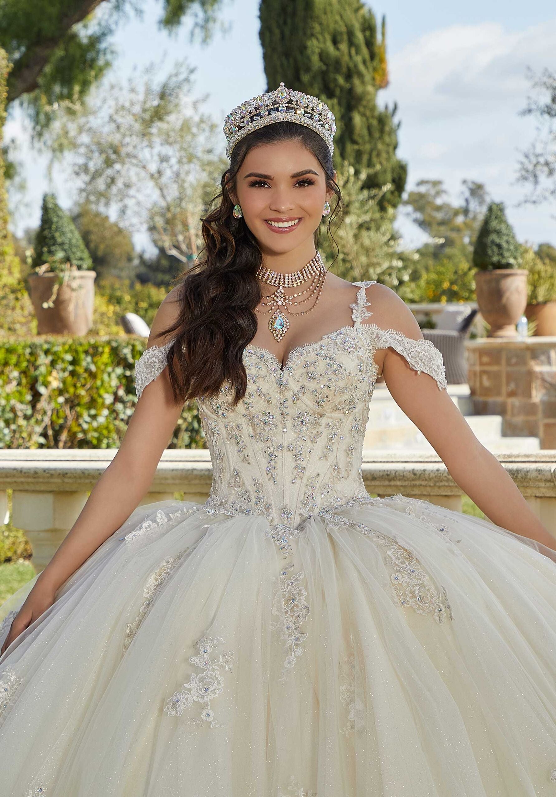 Chantilly Lace and Sparkle Tulle Quinceañera Dress