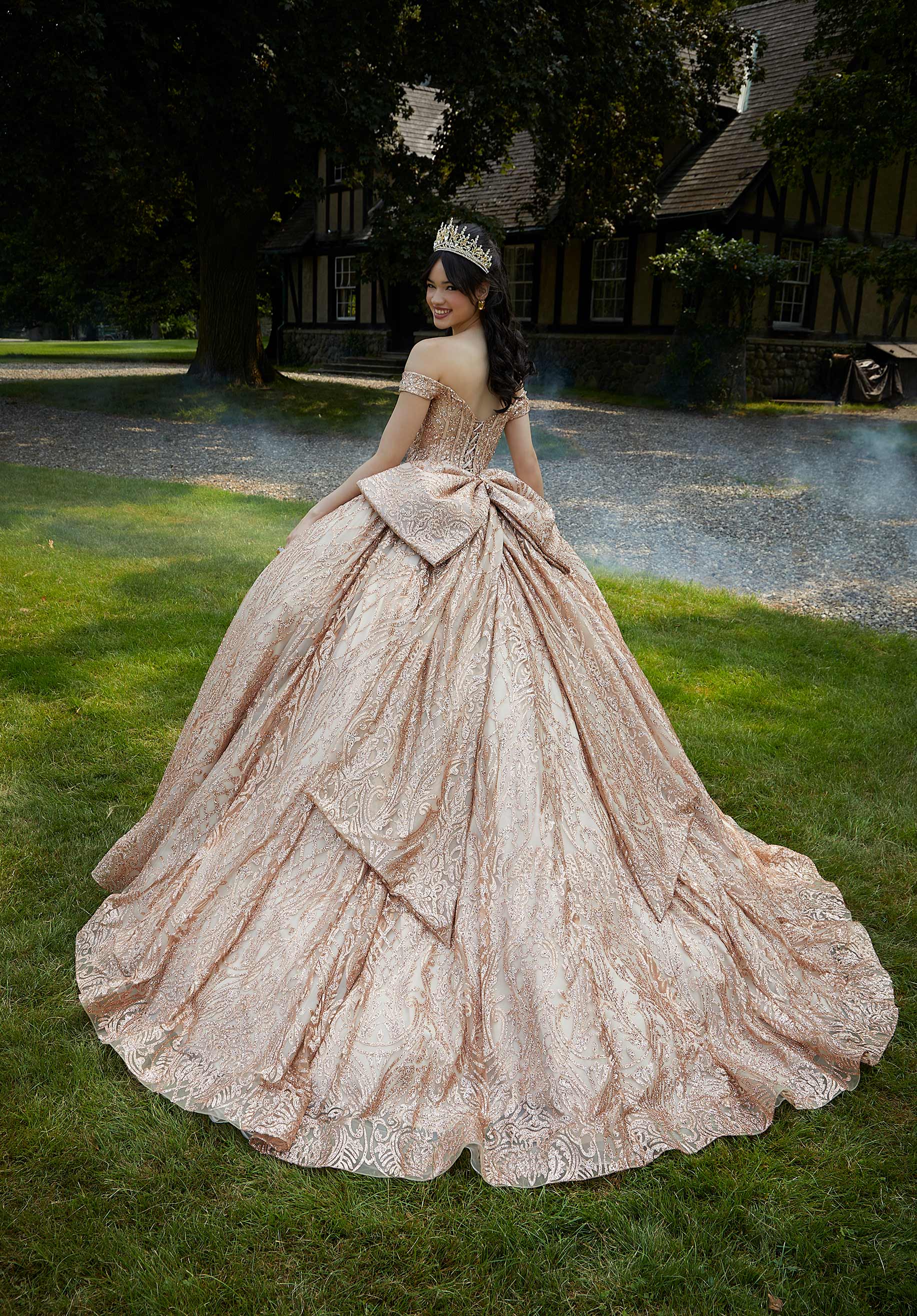 Jewel Beaded Glitter Tulle Quinceañera Dress