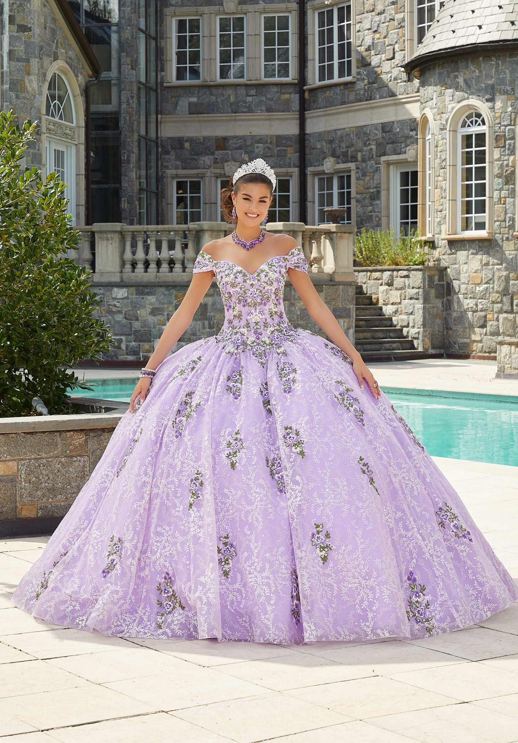 Contrasting Floral Embroidered Quinceañera Dress