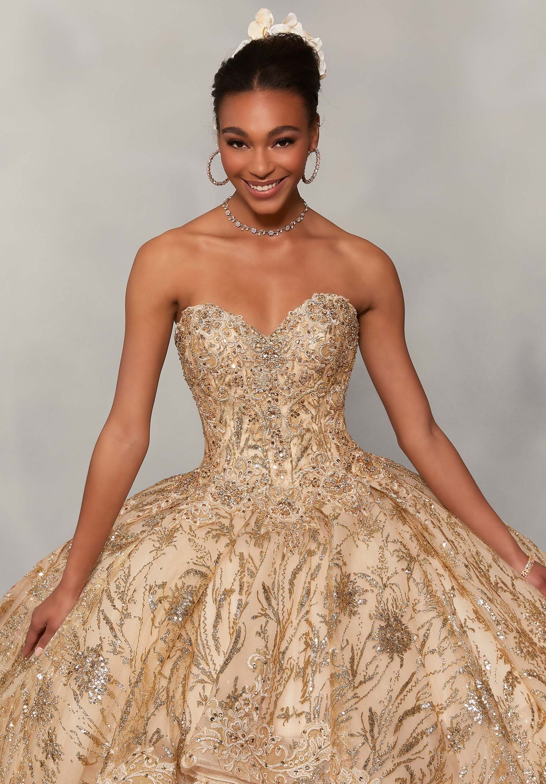 Embroidered Lace High Low Quinceañera Dress