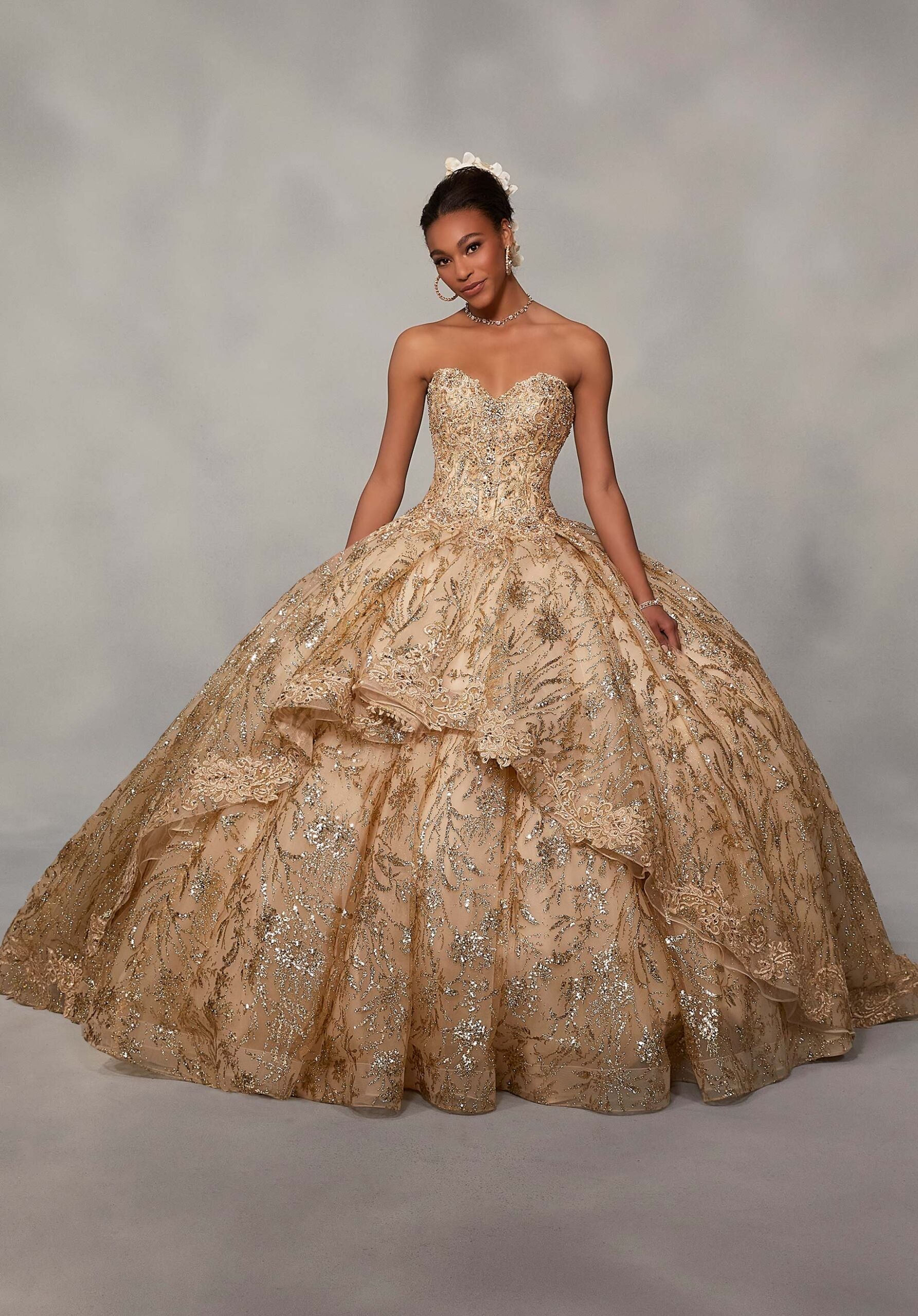 Embroidered Lace High Low Quinceañera Dress