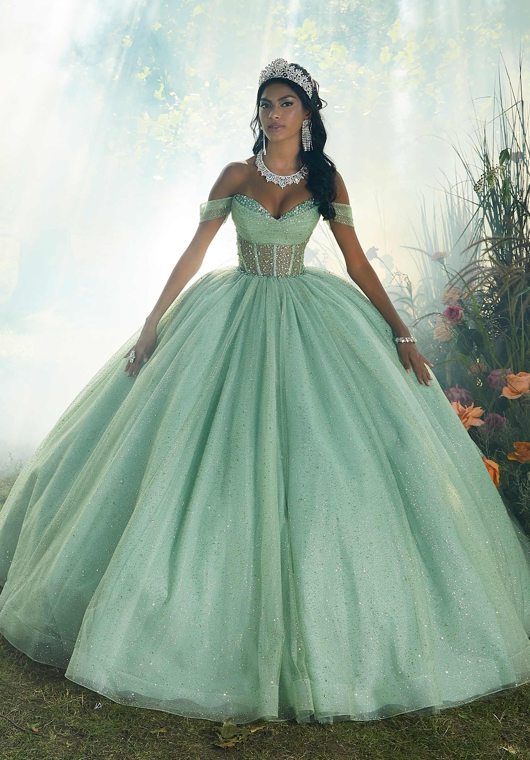 Sheer Corset Quinceaera Dress with Jeweled Beading Sheer Corset Quinceaera Dress with Jeweled Beading