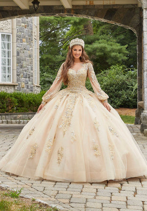 Crystal Beaded Lace Quinceañera Dress with Keyhole Back