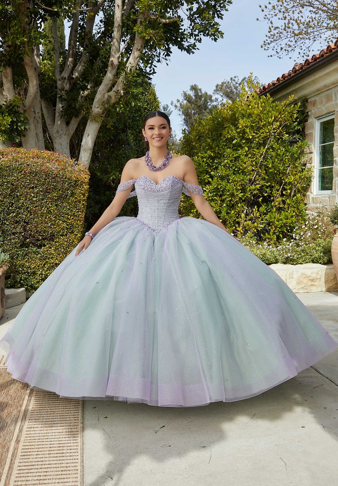 Allover Glitter and Jewel Beaded Quinceañera Dress
