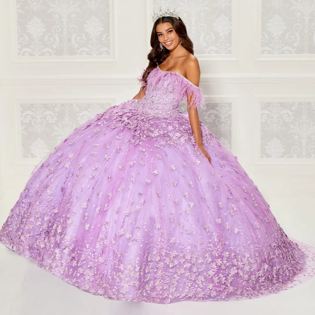 Princess Tulle Quinceañera Dress with Feather Details