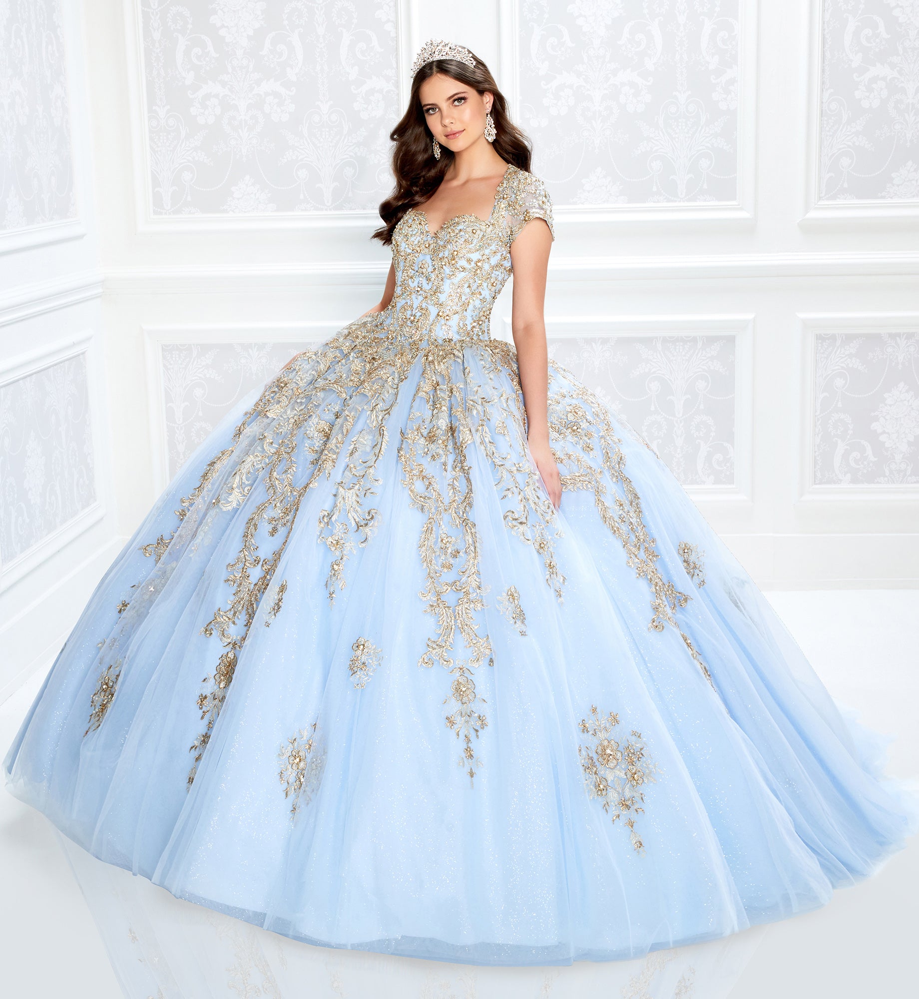 Regal pastel quinceanera dress with short sleeves