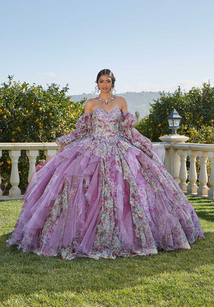 Floral Printed Tulle Quinceañera Dress