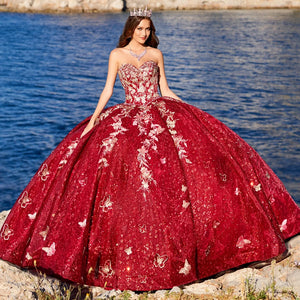 Quinceañera dress with three-dimensional butterfly details