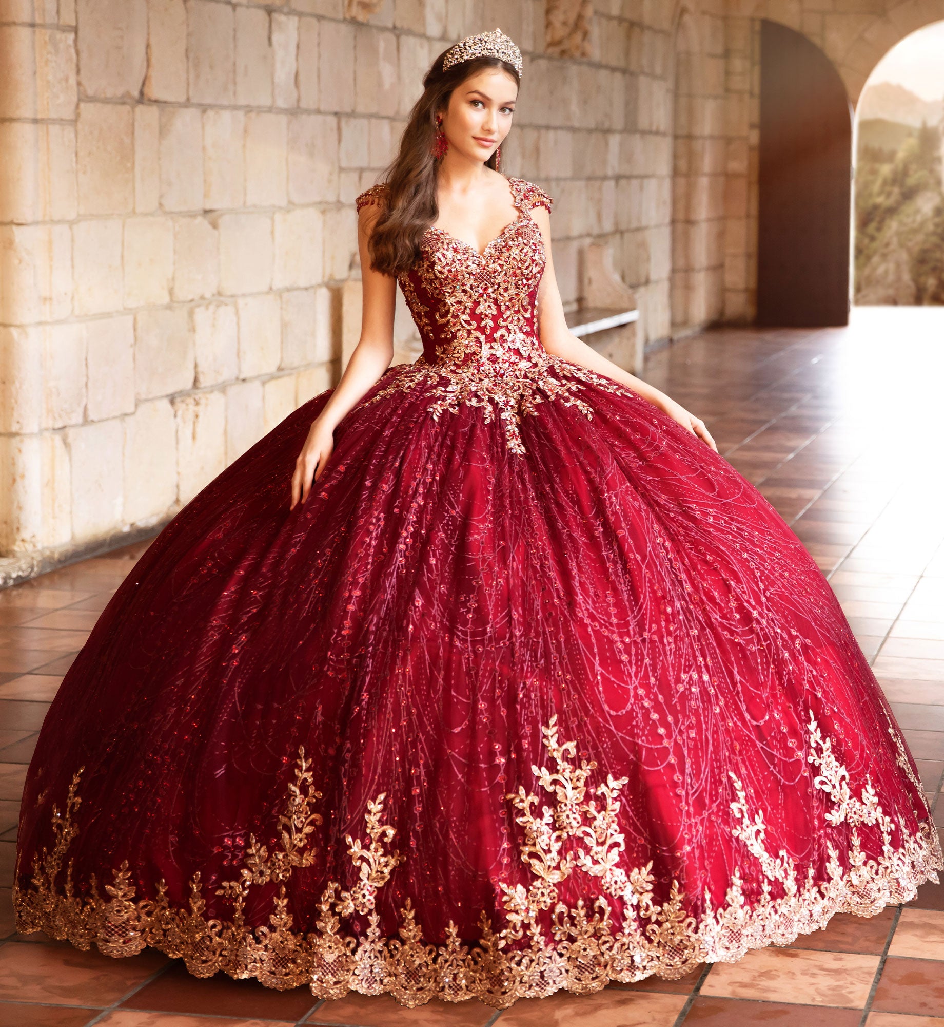 Cute quinceanera dress with cap sleeves and sparkly stone accents Elegant Bride and Quinceanera Cute quinceanera dress with cap sleeves and sparkly stone accents Elegant Bride and Quinceanera