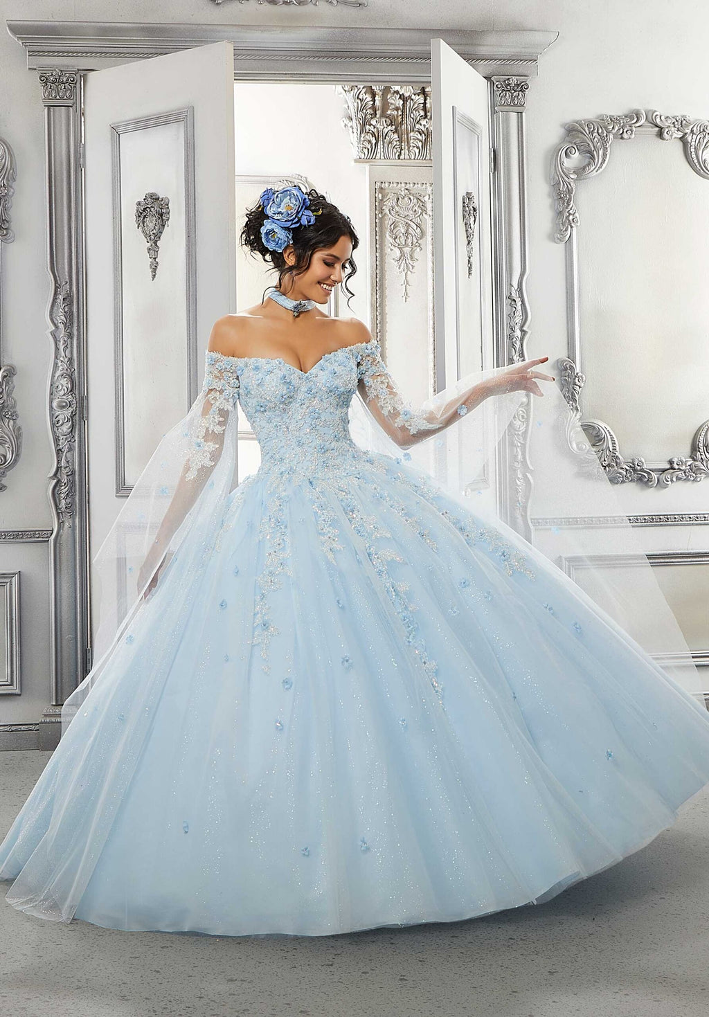 Beaded Lace and Sparkle Tulle Quinceañera Dress