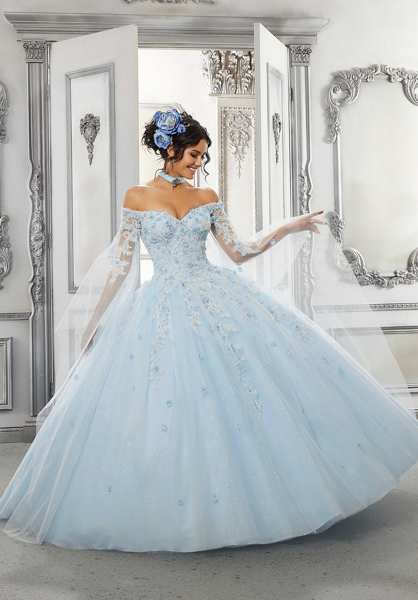 Beaded Lace and Sparkle Tulle Quinceañera Dress