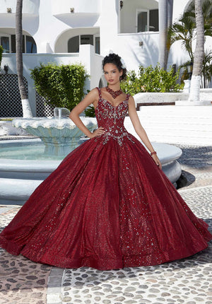 Mixed Patterned Glitter and Sparkle Tulle Quinceañera Dress