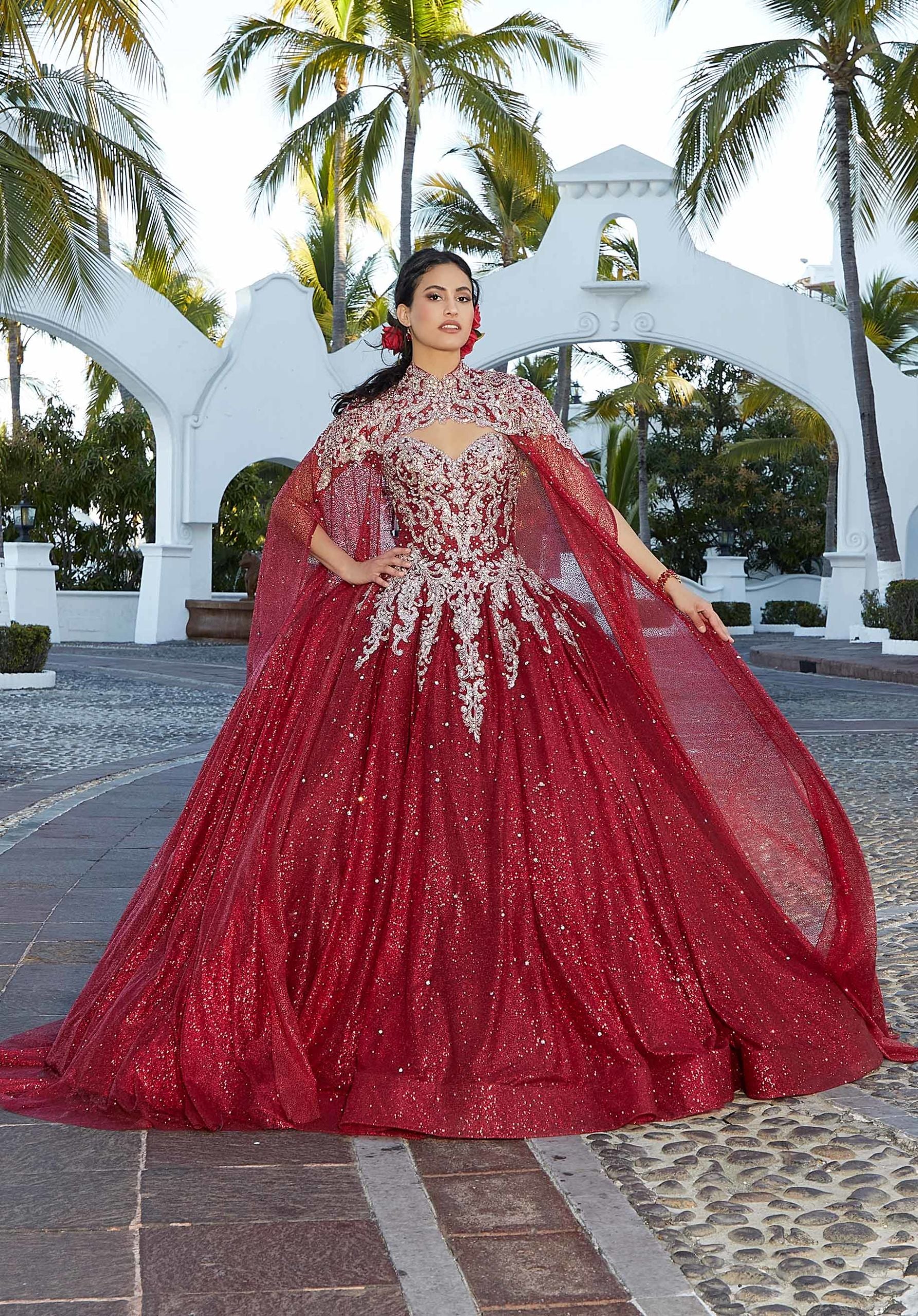 Glitter Embroidered Glitter Tulle Quinceañera Dress