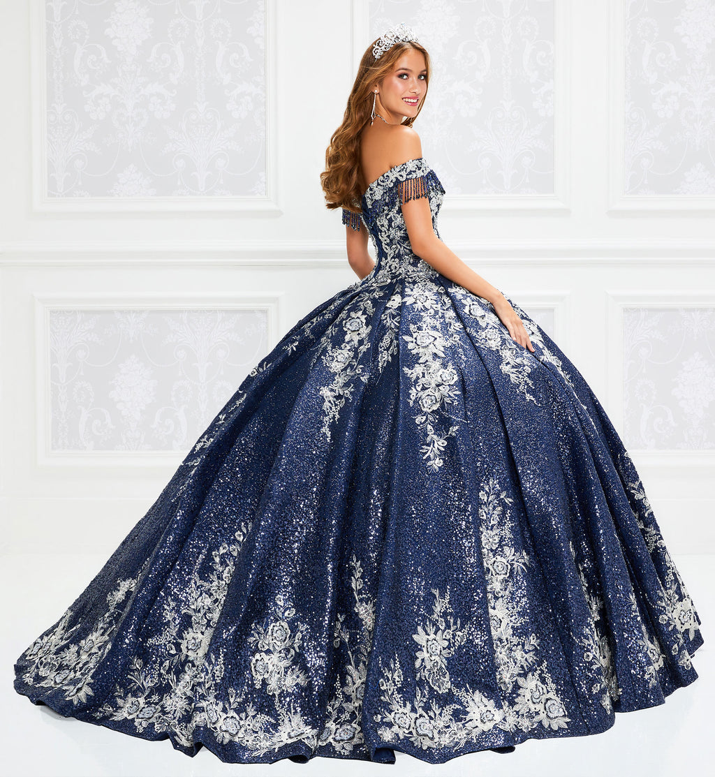 Gorgeous off the shoulder quinceanera dress with fringe detail