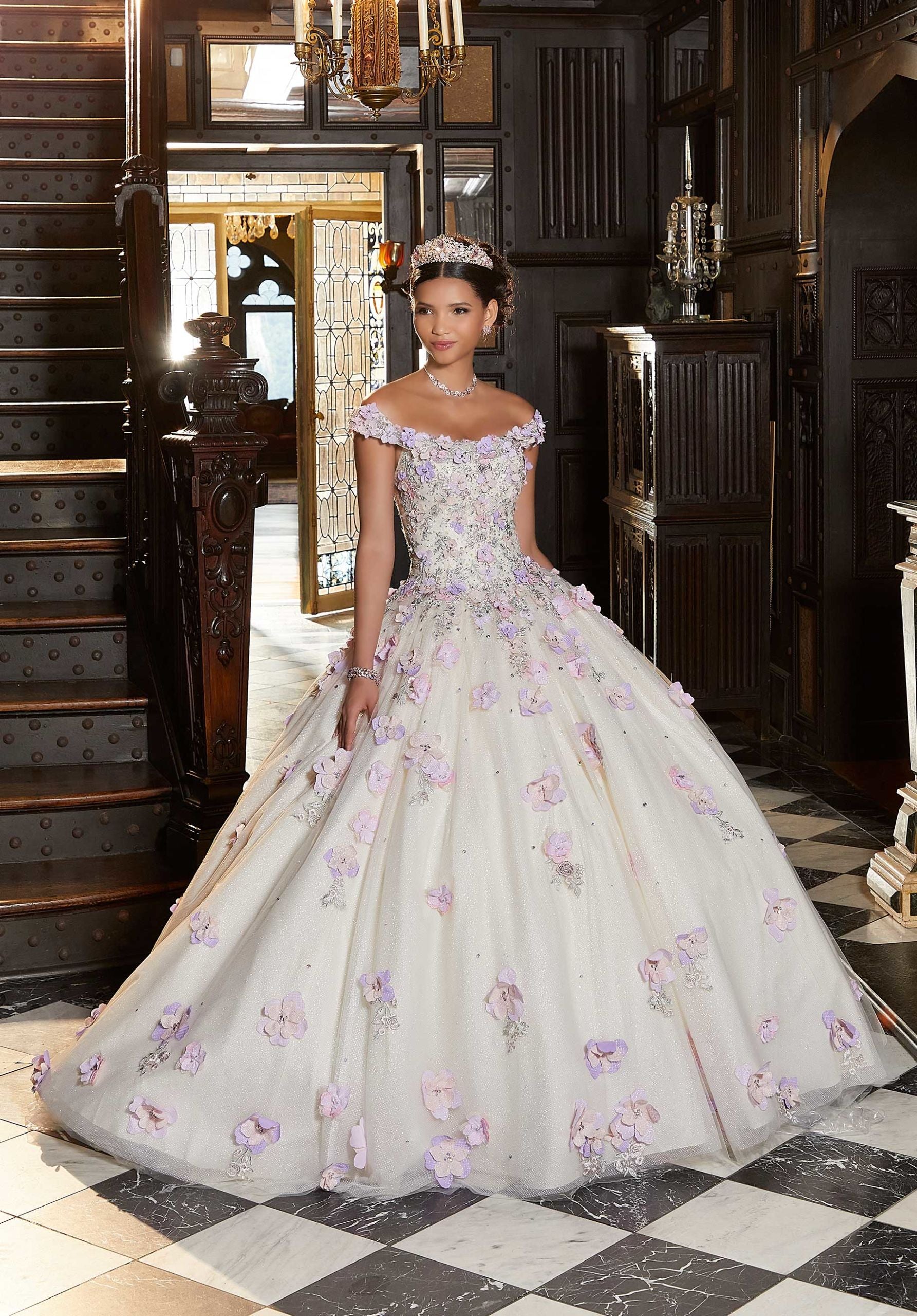 Multi-Colored Floral Quinceañera Dress