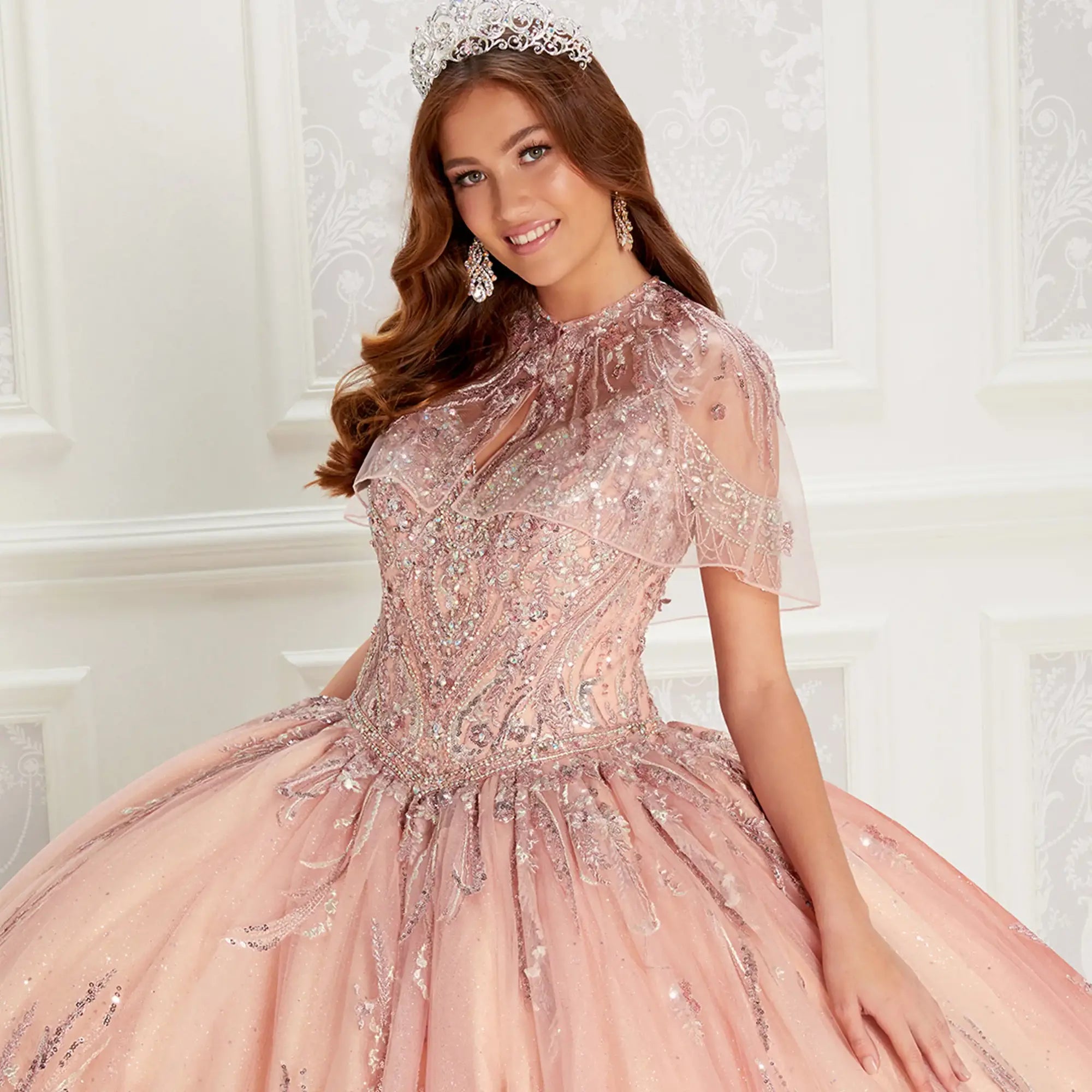 Rose gold quinceanera dress with embroidered sequin details and beaded Elegant Bride and Quinceanera Rose gold quinceanera dress with embroidered sequin details and beaded Elegant Bride and Quinceanera