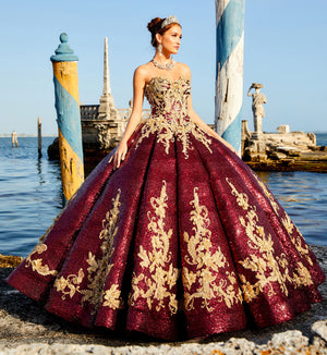 Stunning strapless quinceanera dress with sequin details