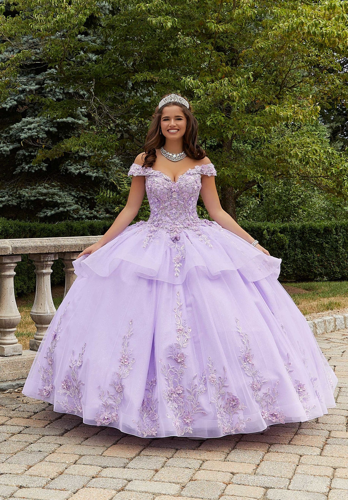 Three-Dimensional Floral Quinceañera Dress with Flounced Overskirt