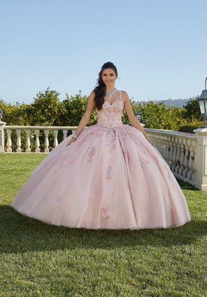 Contrasting Three-Dimensional Floral Embroidered Quinceañera Dress