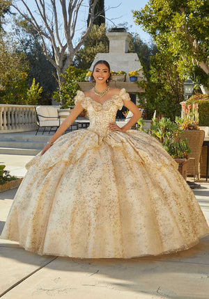 Crystal Beaded Quinceañera Dress with Butterfly Neckline