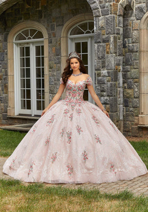 Contrasting Floral Embroidered Quinceañera Dress