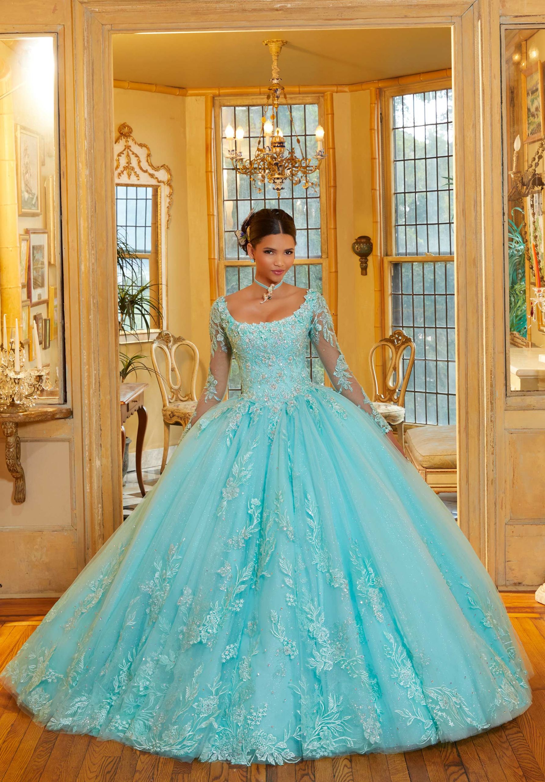 Embroidered Appliqués Quinceañera Dress with Long Sleeves