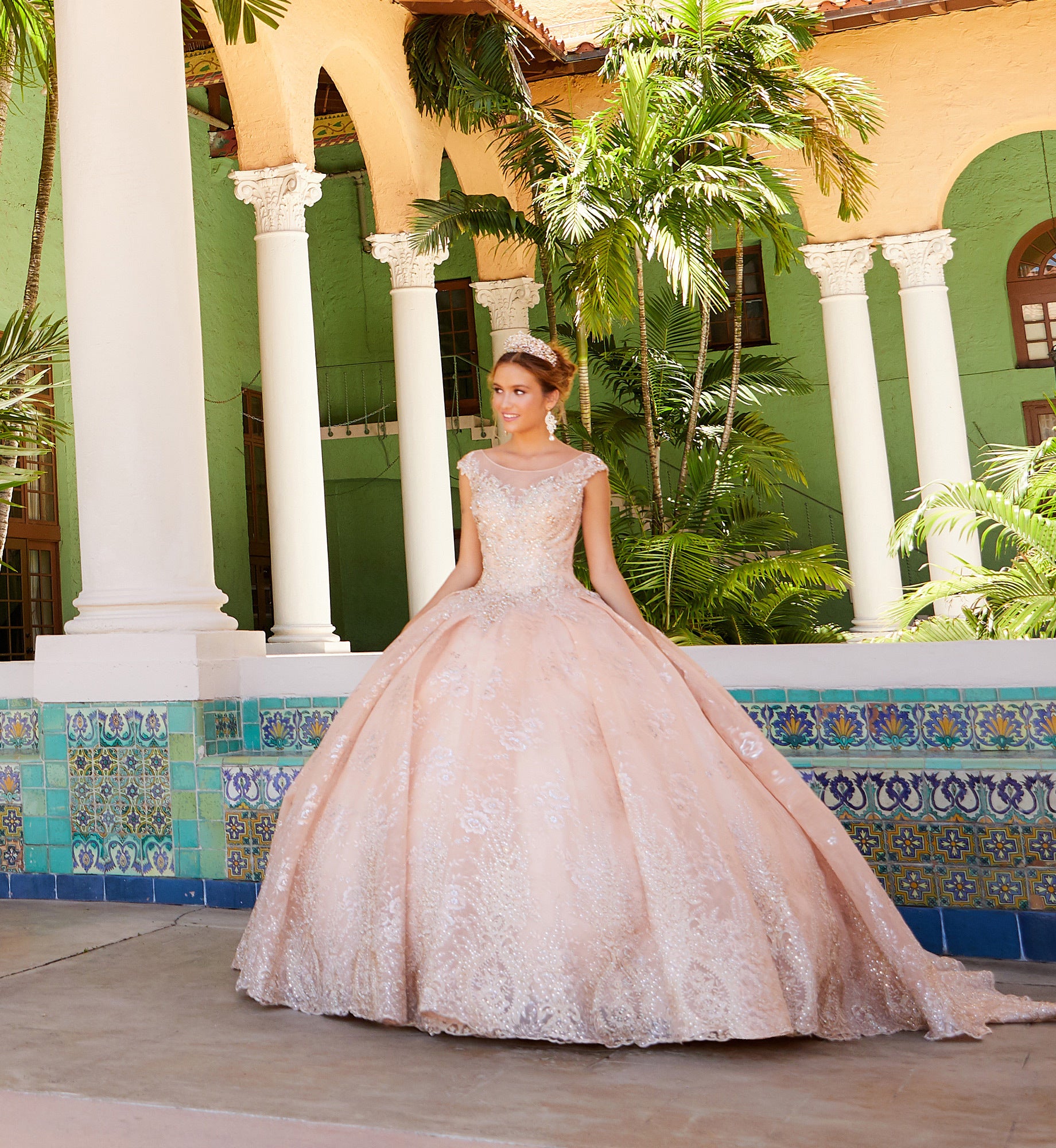Classic quinceanera dress with high neckline and lace embroidery Elegant Bride and Quinceanera Classic quinceanera dress with high neckline and lace embroidery Elegant Bride and Quinceanera