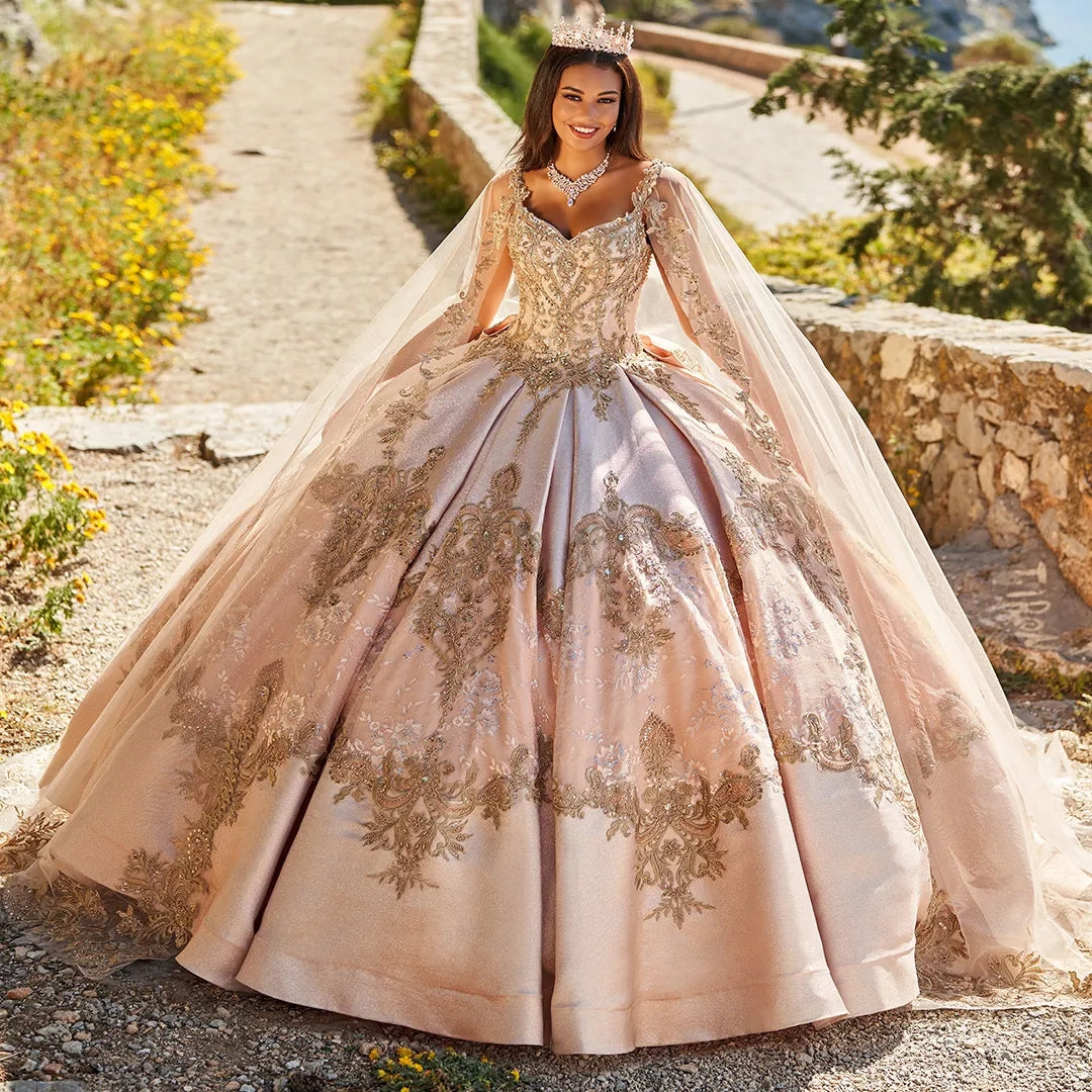 Metallic Embroidered Lace Quinceanera Dress Metallic Embroidered Lace Quinceanera Dress