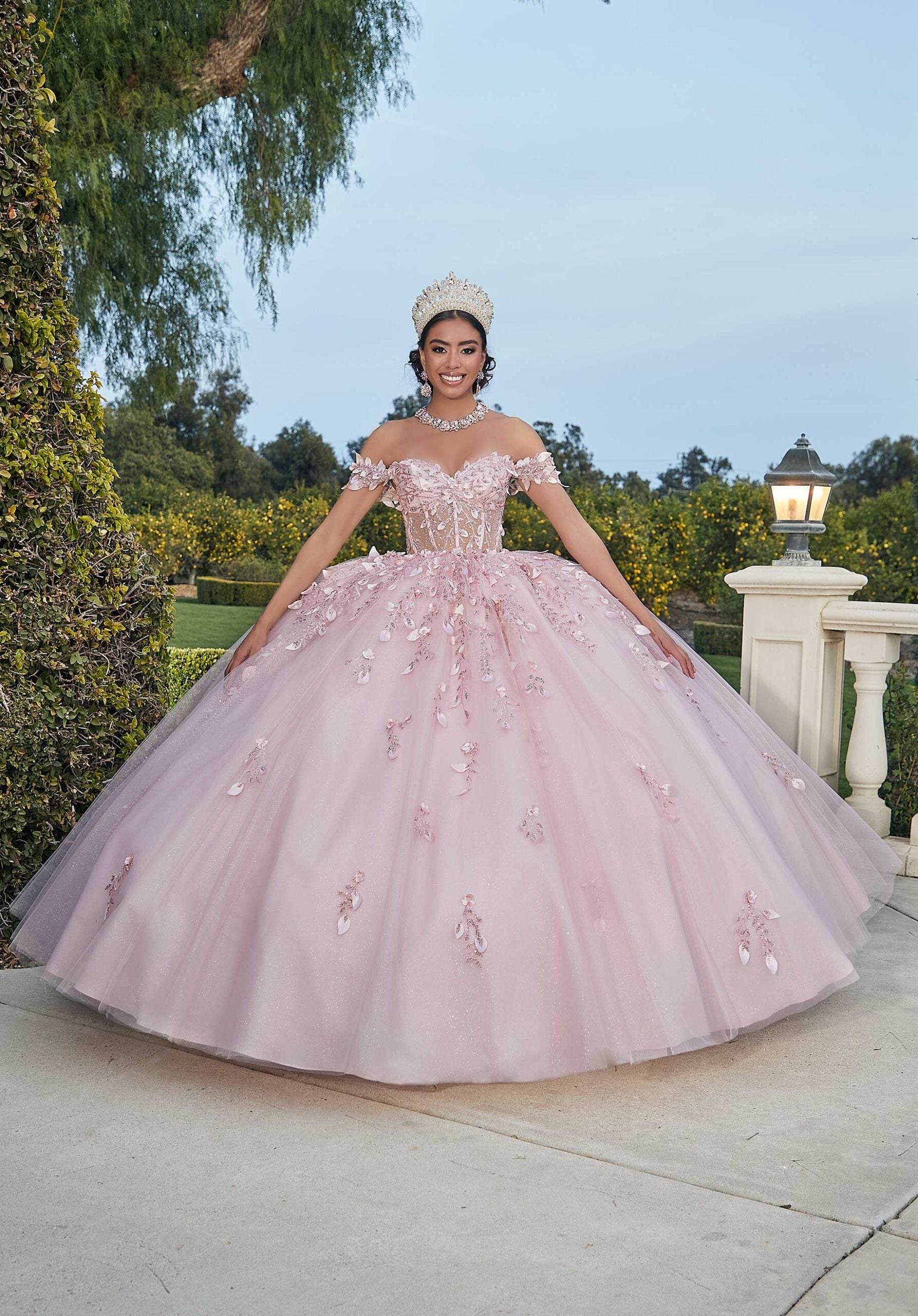 Three-Dimensional Glitter Embroidered Quinceañera Dress