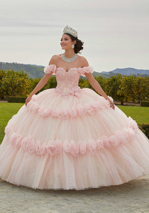 Floral Embroidered Lace and Tulle Quinceañera Dress