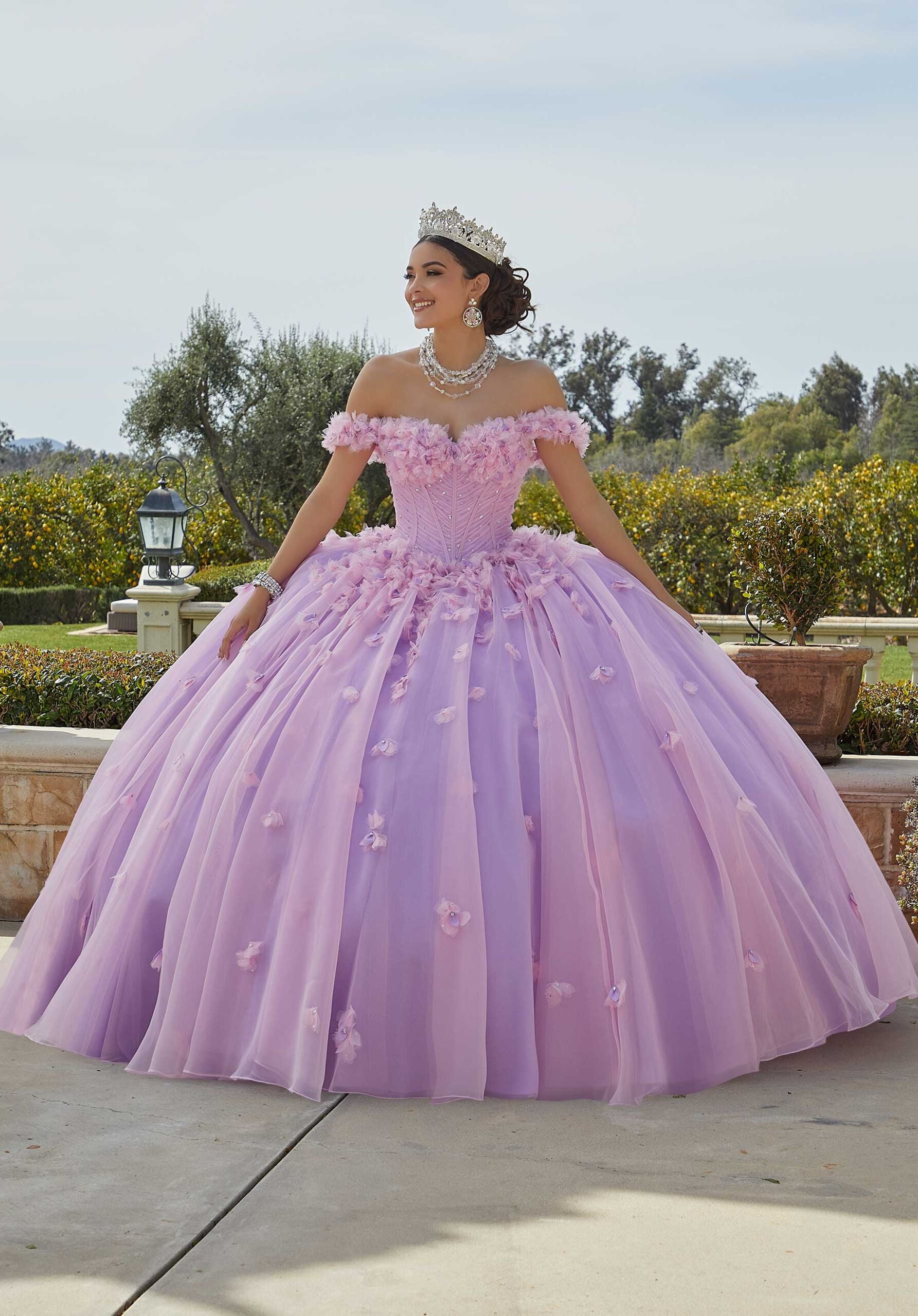 Organza Floral Quinceañera Dress with Crystal Beading