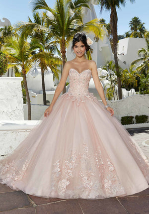Sparkle Lace Quinceañera Dress with Tie Bow Sleeves