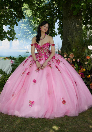 Crystal Beaded Floral Lace Quinceañera Dress
