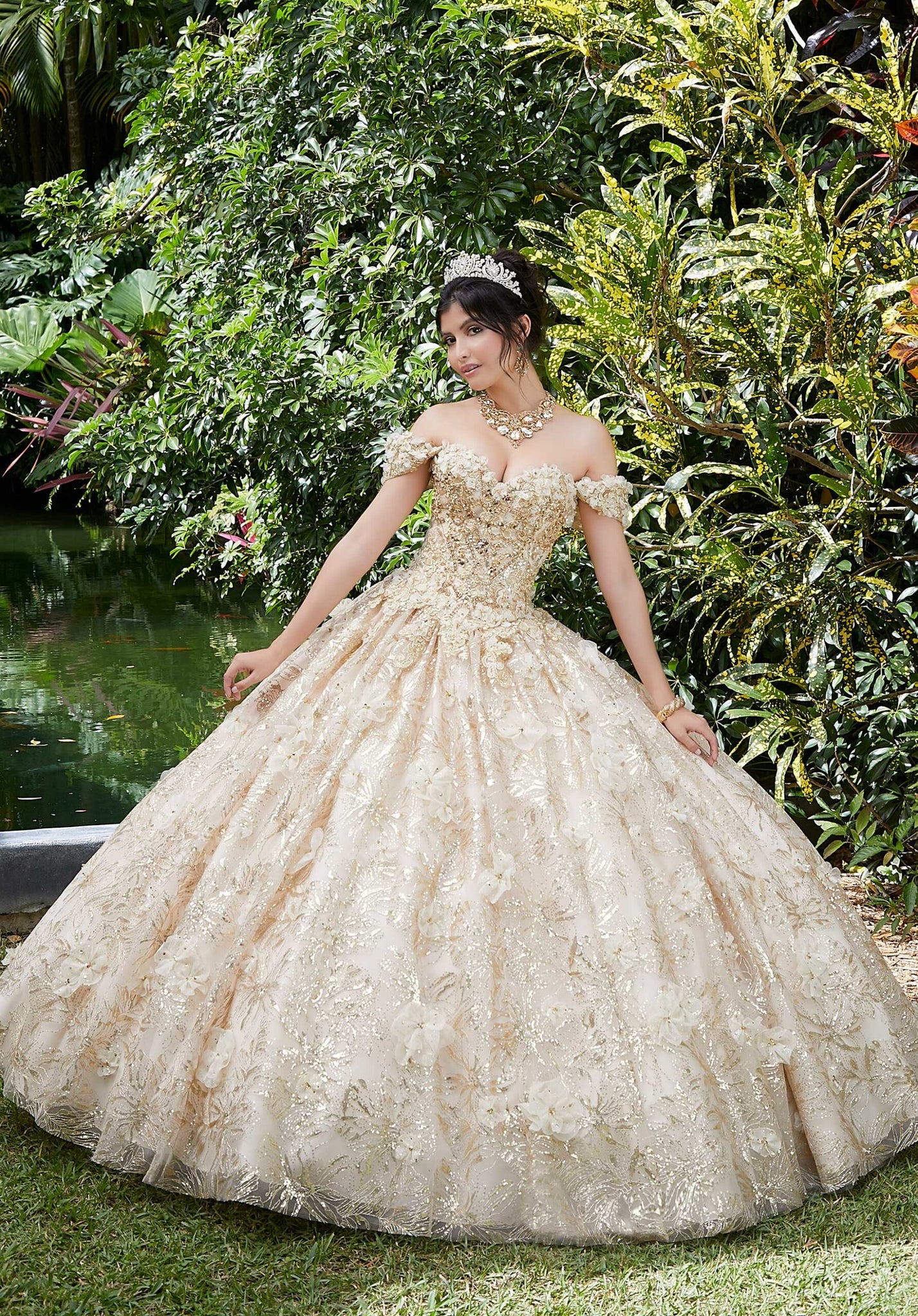 Floral and Sequin Patterned Quinceañera Dress