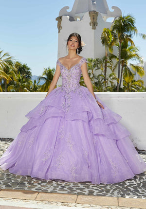 Organza Quinceañera Dress with Rhinestone and Crystal Beaded Embroidery