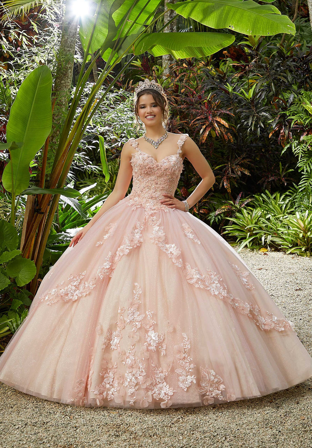Three-Dimensional Floral Embroidered Quinceañera Dress