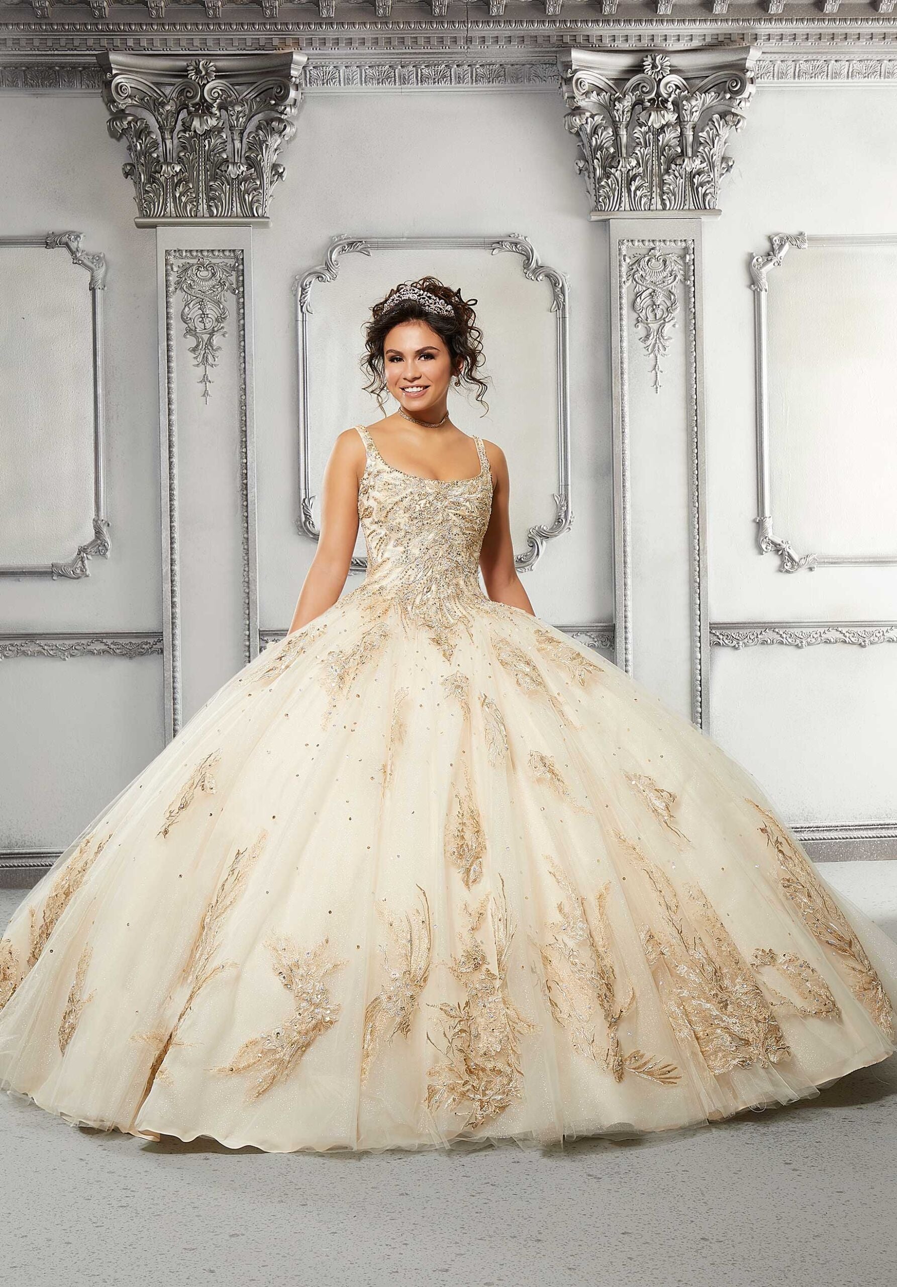 Metallic Lace Sparkle Tulle Quinceañera Dress