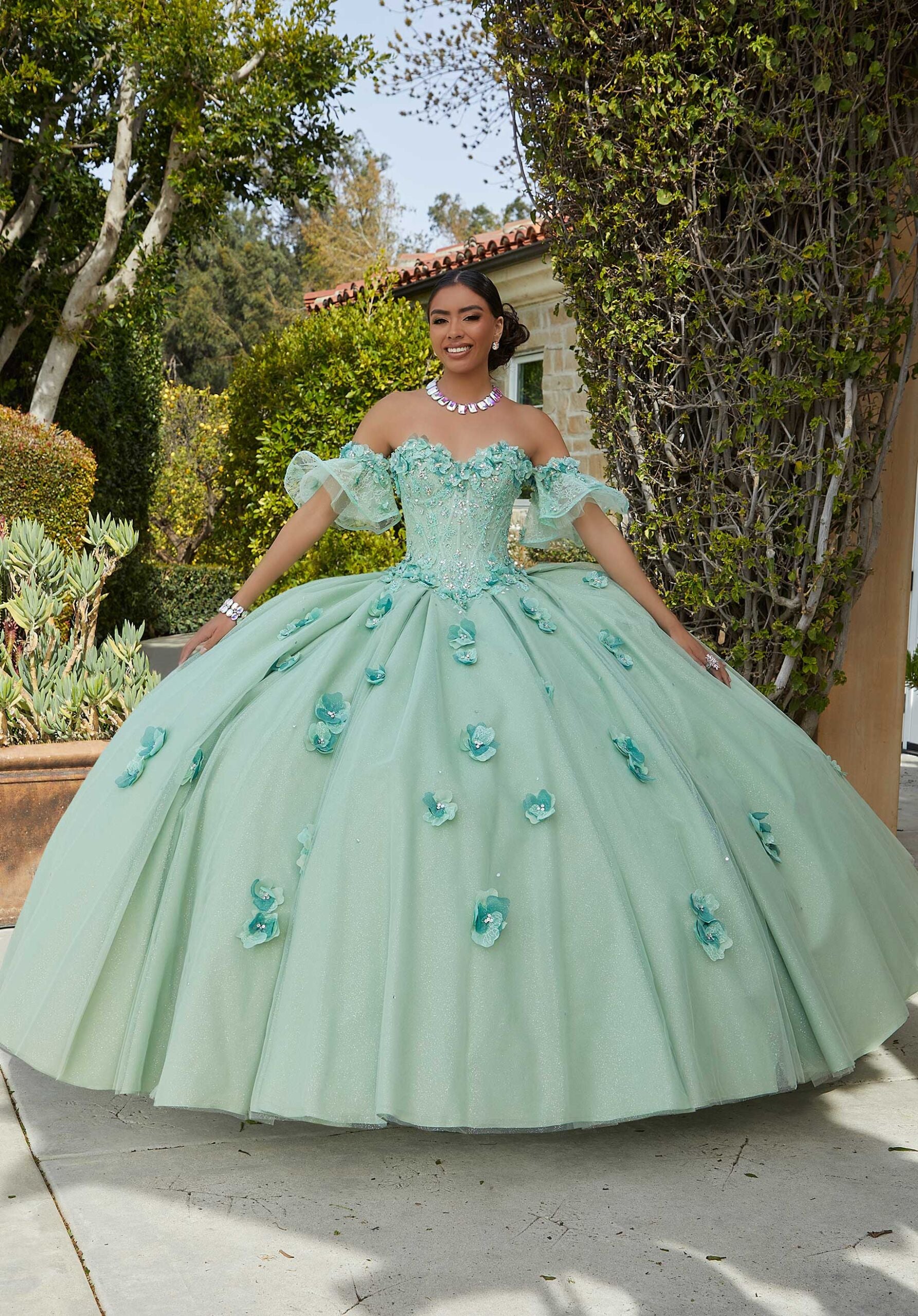 Chantilly Lace Quinceañera Dress with Floral Appliqués