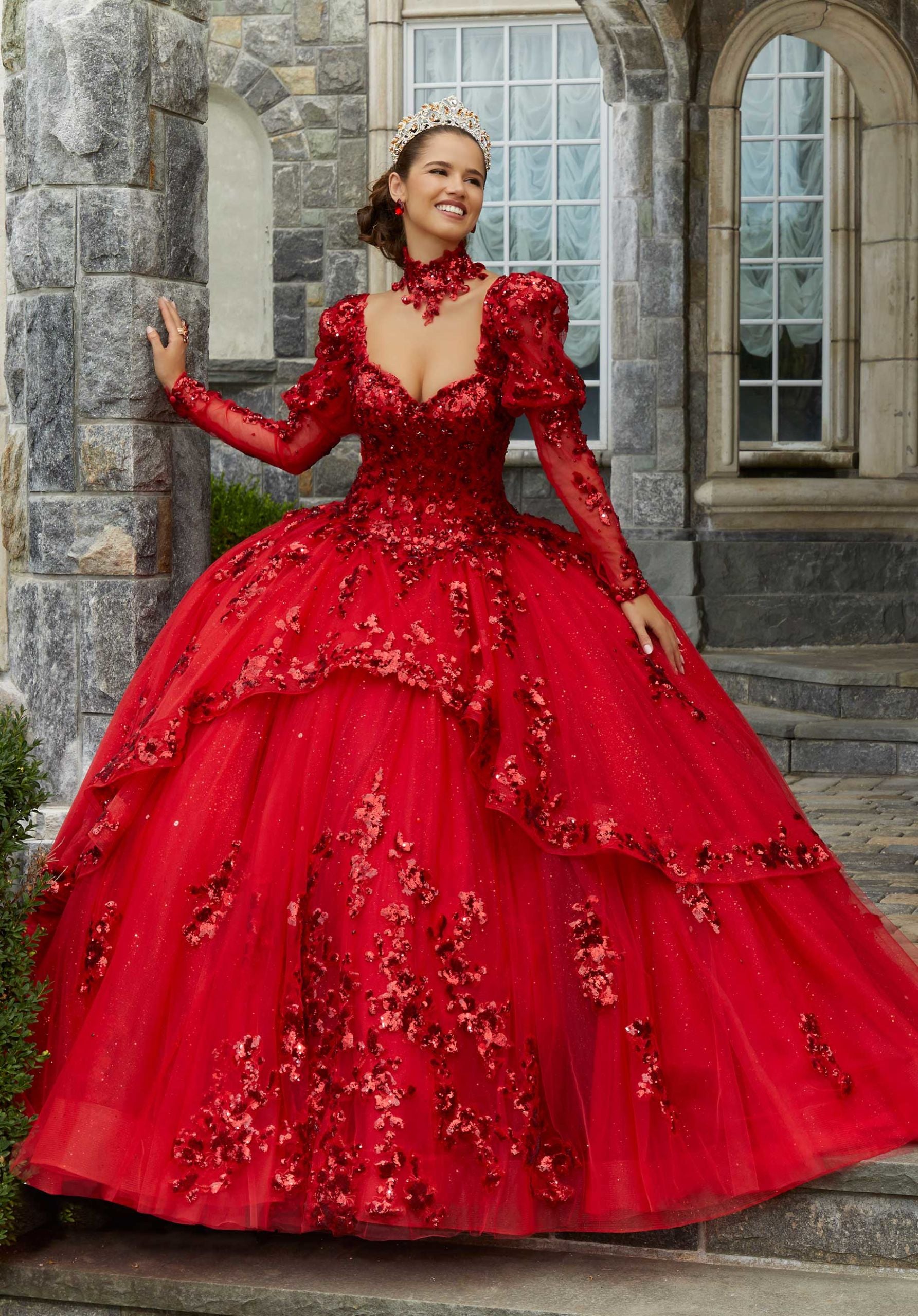 Sparkle Tulle Quinceaera Dress with Long Pouf Sleeves Elegant Bride and Quinceanera Sparkle Tulle Quinceaera Dress with Long Pouf Sleeves Elegant Bride and Quinceanera